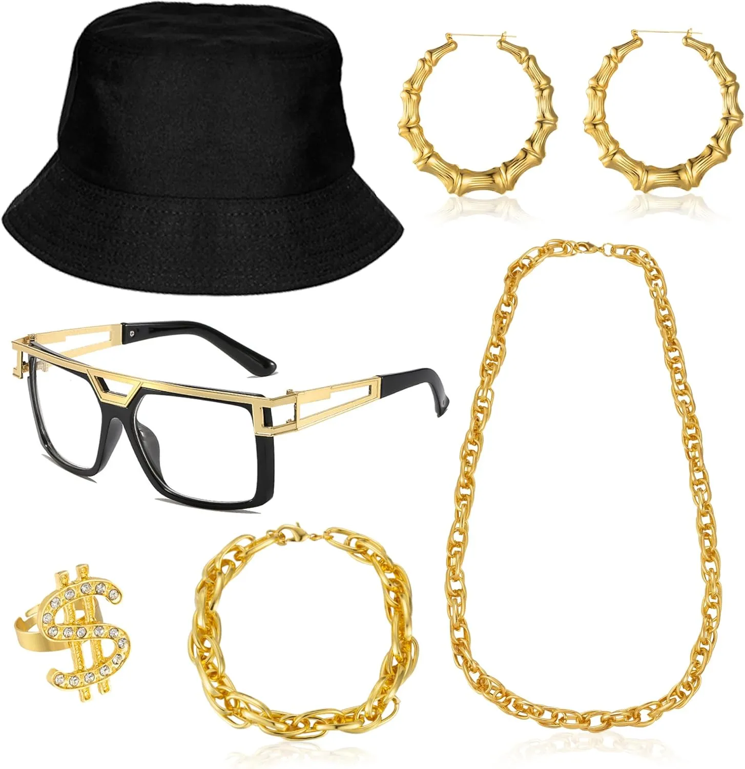 80s 90s Accessories Outfit for Woman Men Hip Hop Costume Kit Old School Rapper Jewelry