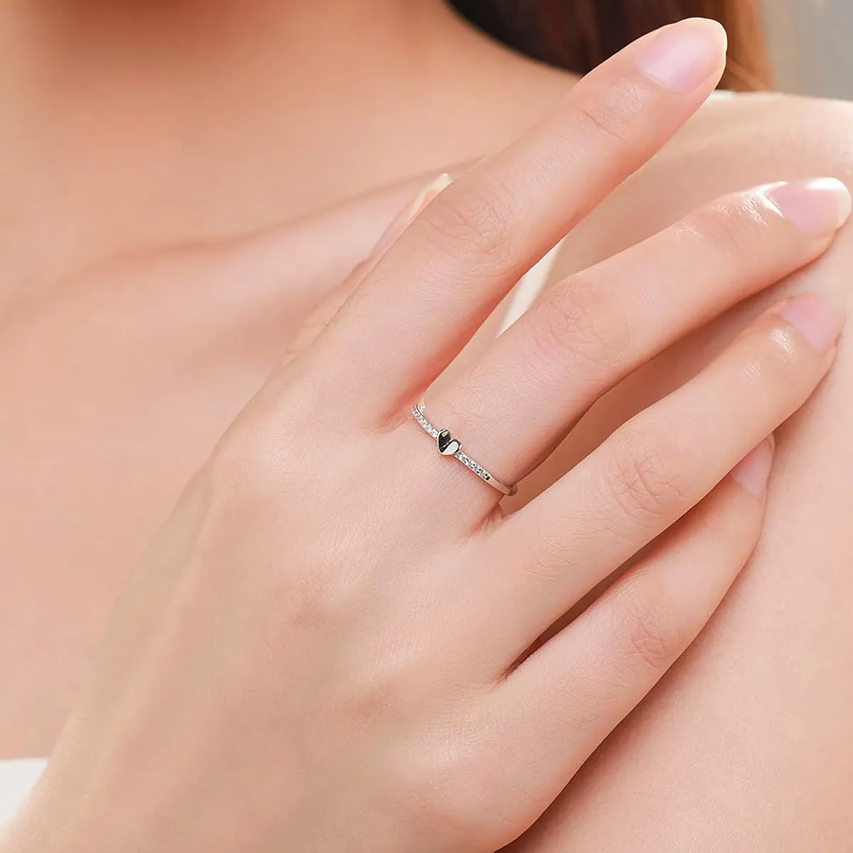 925 Sterling Silver Heart Ring CZ Simulated Diamond Ring Wedding Engagement Rings Stackable Rings for Women