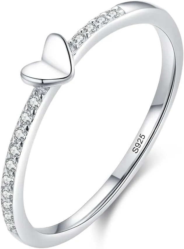 925 Sterling Silver Heart Ring CZ Simulated Diamond Ring Wedding Engagement Rings Stackable Rings for Women