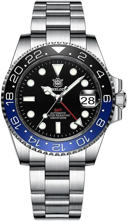 ACHARD AMOY Men GMT Watch 41MM Automatic Mechanical Wristwatch Diver 30ATM Waterproof BGW-9 Luminous Sapphire Ceramic Bezel NH34 (GMT Watch 6)