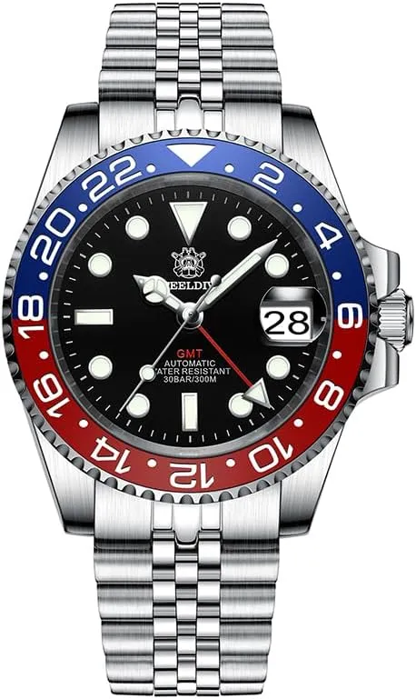 ACHARD AMOY Men GMT Watch 41MM Automatic Mechanical Wristwatch Diver 30ATM Waterproof BGW-9 Luminous Sapphire Ceramic Bezel NH34 (GMT Watch 7)