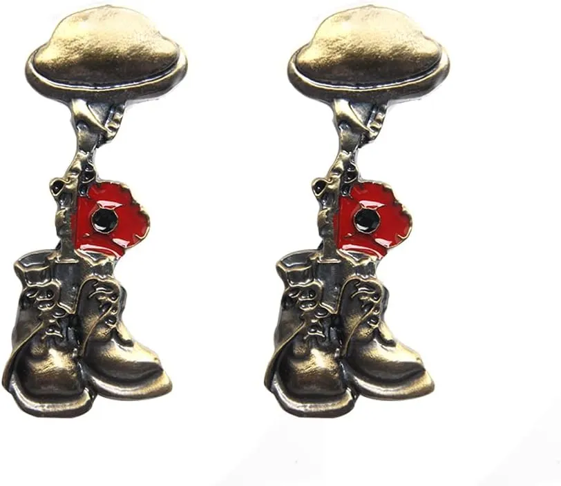 Acxico 2 Pcs Remembrance Soldier Veteran Helmet Boot Enamel Brooch Red Poppy Pin Badge