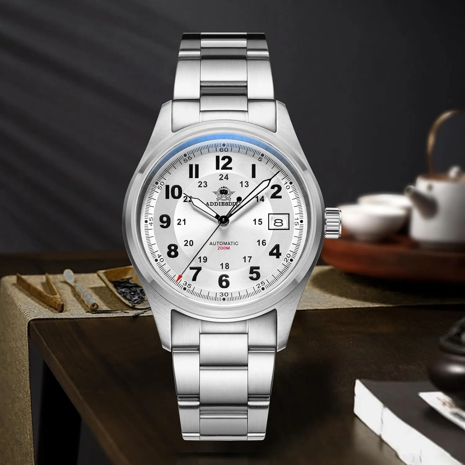 ADDIESDIVE Automatic Watches for Men Stainless Steel NH35A Movement Diver 200 M Luminescent Dial Analog Dress Watch
