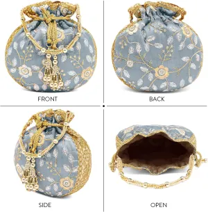 Aheli Embroidered Floral Potli Bag Gift for Women Handmade Ethnic Purse Evening Handbags Stylish Bridal Fashion Clutch Bag
