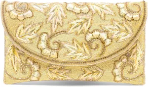 Aheli Golden Floral Design Clutch Purses for Women Handmade Evening Handbag Stylish Bridal Fashion Clutch Bag for Women