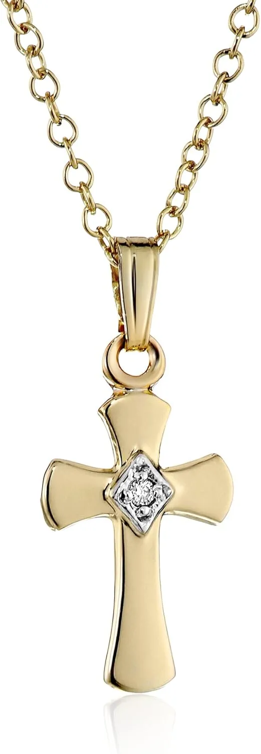 Amazon Essentials Children's 14k Gold-Filled Petite Diamond Cross Pendant Necklace, 15" (previously Amazon Collection)