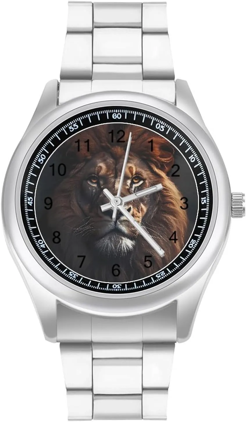 Animal King Lion Stainless Steel Strap Business Watches for Men Easy Reader Work Casual Watch