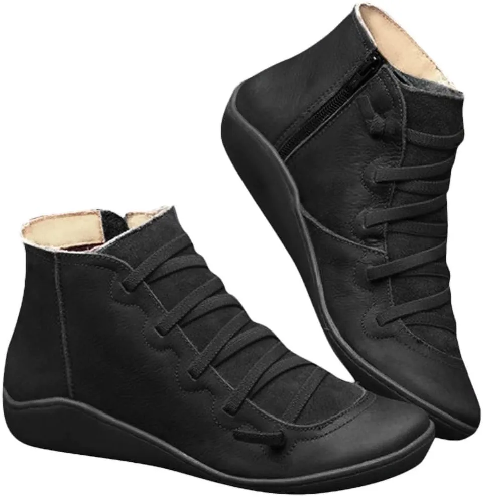 Ankle Boots for Women Fall Boots for Women 2024 Round Toe Casual Lace-up Women's Boots Shoe Side Zipper Comfortable