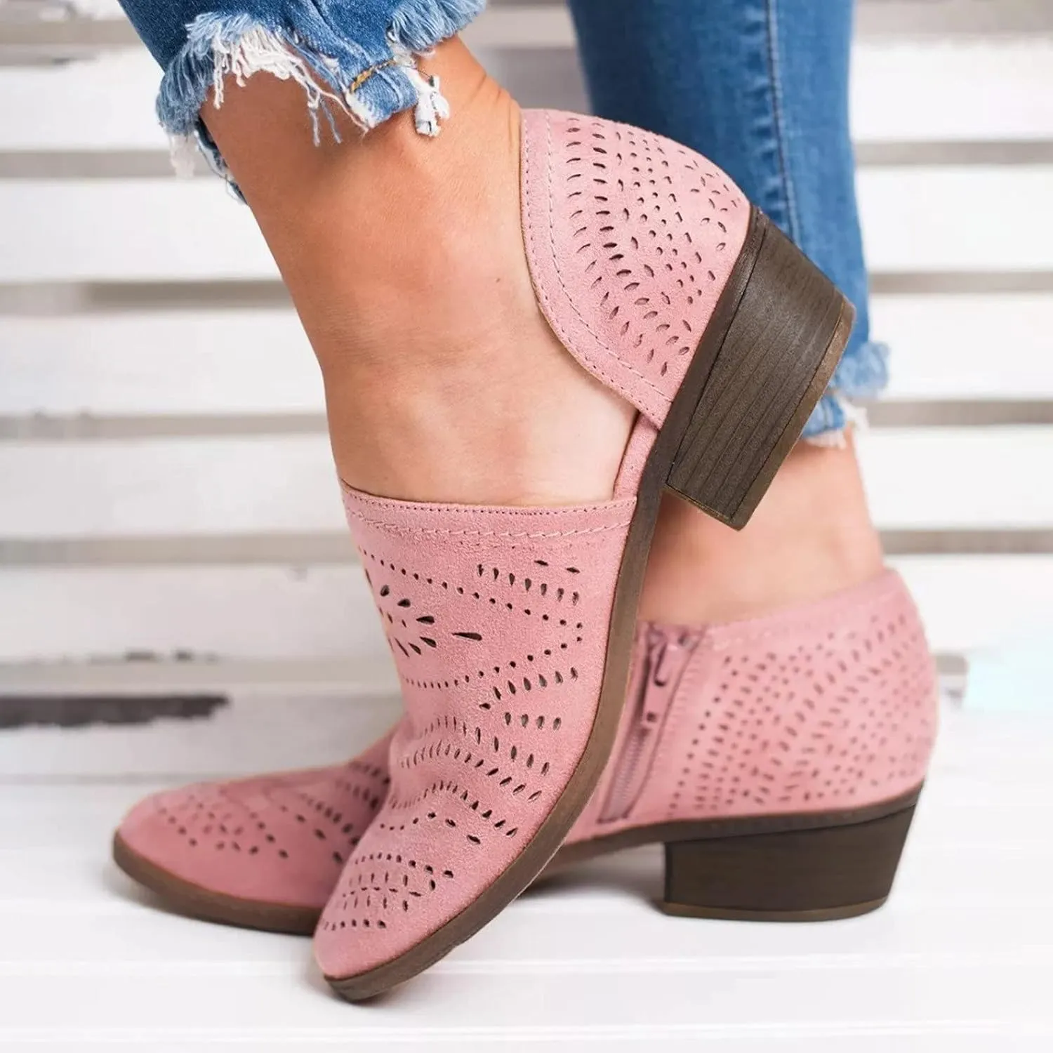 Ankle Boots for Women Platform Boots for Women Casual Shoes Hollow Out Low Heel Short Boots Side Zipper Women's Boots