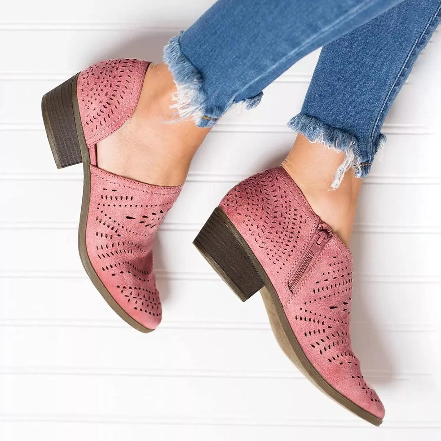 Ankle Boots for Women Platform Boots for Women Casual Shoes Hollow Out Low Heel Short Boots Side Zipper Women's Boots