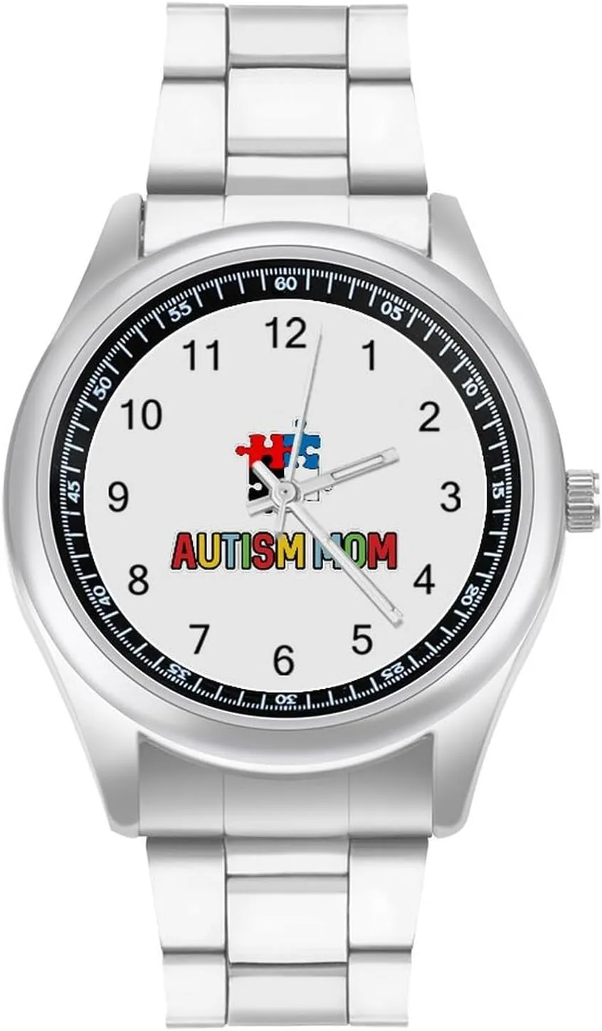 Autism Mom Stainless Steel Strap Business Watches for Men Easy Reader Work Casual Watch