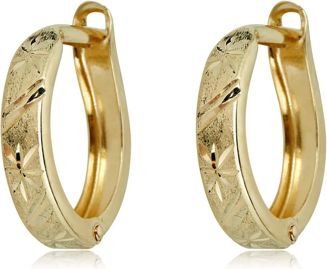 AVORA 10K Yellow Gold Diamond-Cut Petite Huggie Hoop Earrings