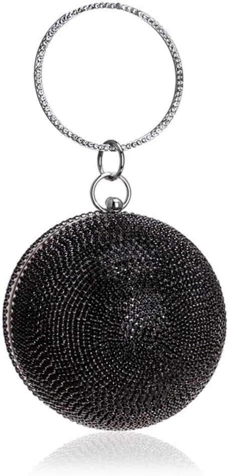 Ball Shape Clutch Purse Party Handbag Rhinestone Ring Handle Evening Bag