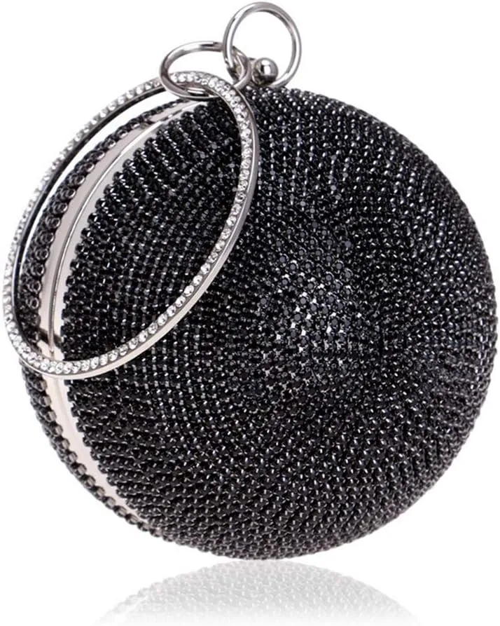 Ball Shape Clutch Purse Party Handbag Rhinestone Ring Handle Evening Bag