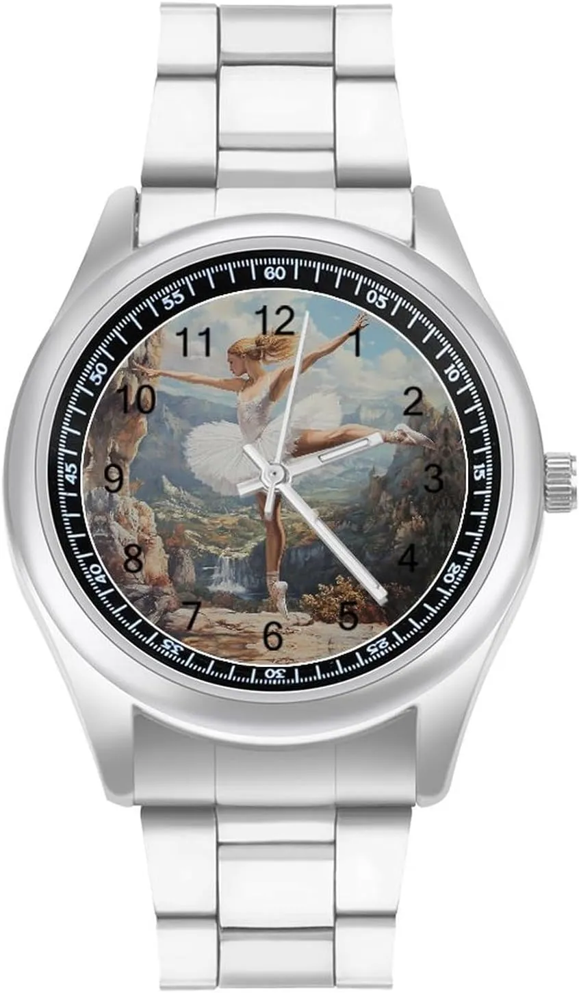 Ballet Dancer Ballerina on The Cliff Stainless Steel Strap Simple Business Watches for Men Easy Reader Work Casual Watch