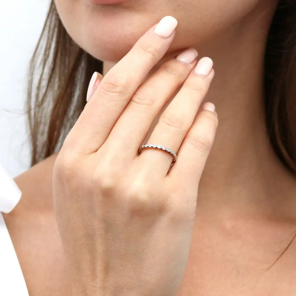 BERRICLE Sterling Silver CZ Bubble Wedding Bridal Rings for Women, Bezel Set Round Cut Cubic Zirconia, Eternity Band in Milgrain/Classic Design, Yellow Gold/Rhodium Plated