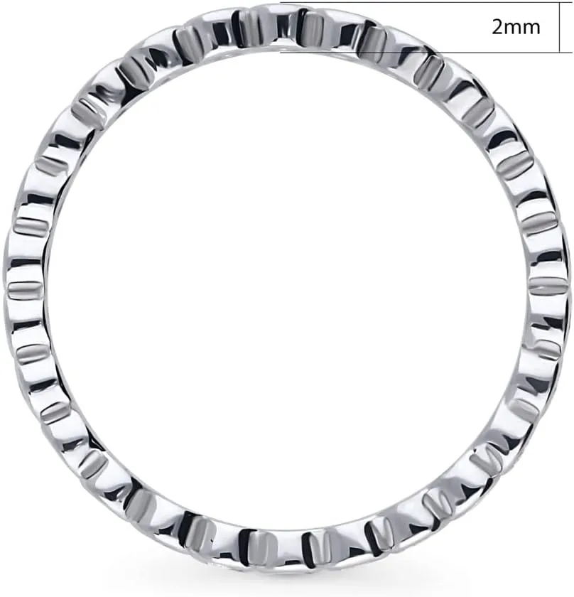 BERRICLE Sterling Silver CZ Bubble Wedding Bridal Rings for Women, Bezel Set Round Cut Cubic Zirconia, Eternity Band in Milgrain/Classic Design, Yellow Gold/Rhodium Plated
