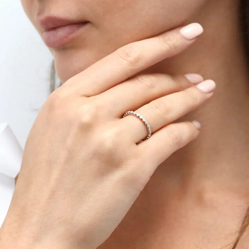 BERRICLE Sterling Silver CZ Bubble Wedding Bridal Rings for Women, Bezel Set Round Cut Cubic Zirconia, Eternity Band in Milgrain/Classic Design, Yellow Gold/Rhodium Plated