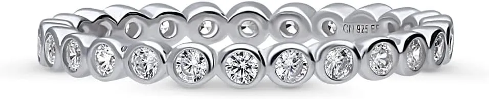 BERRICLE Sterling Silver CZ Bubble Wedding Bridal Rings for Women, Bezel Set Round Cut Cubic Zirconia, Eternity Band in Milgrain/Classic Design, Yellow Gold/Rhodium Plated