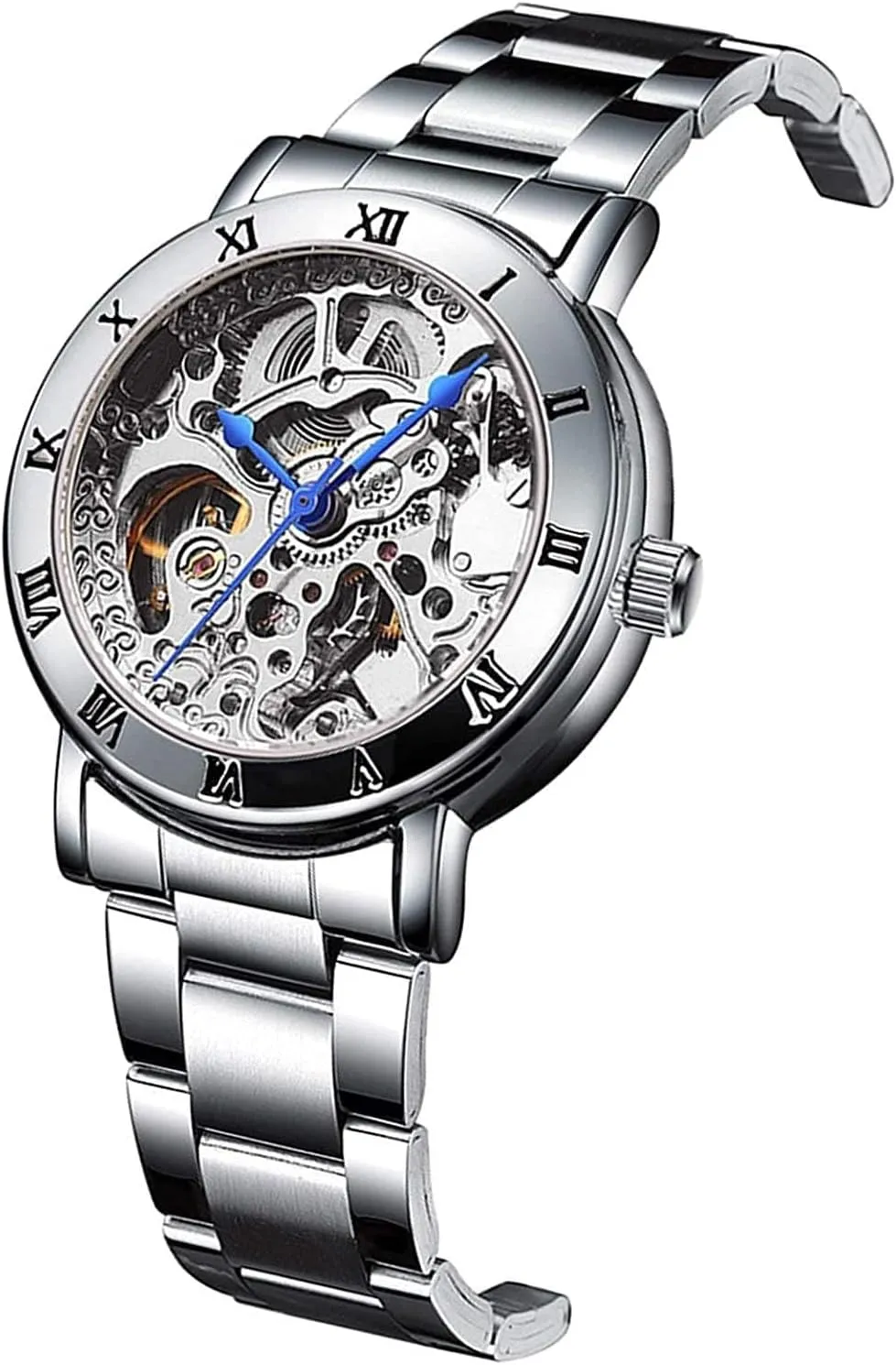 BESTKANG Women's Automatic Watches Luxury Stainless Steel Band Automatic Mechanical Watch Waterproof Skeleton Wrist Watch