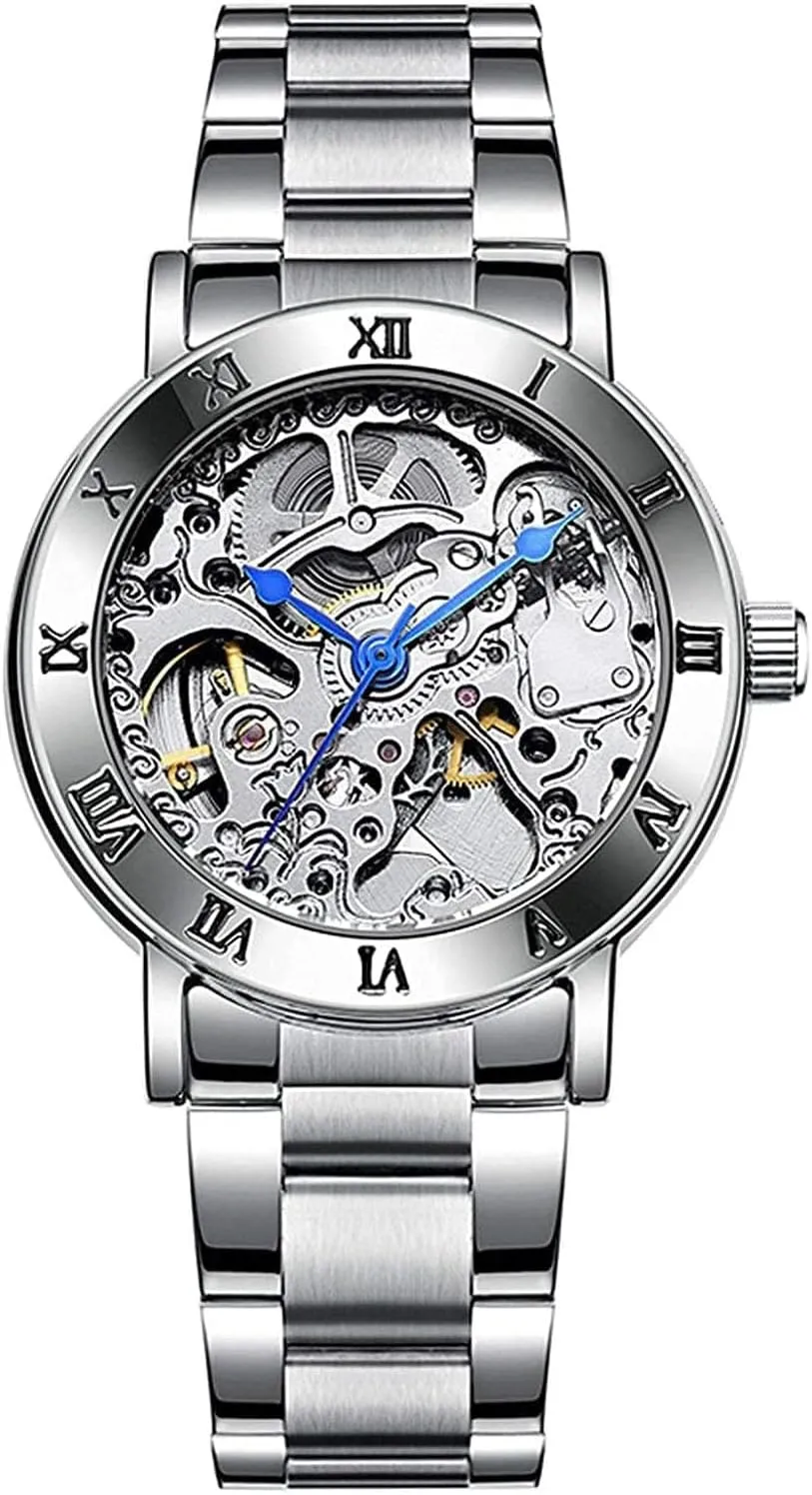 BESTKANG Women's Automatic Watches Luxury Stainless Steel Band Automatic Mechanical Watch Waterproof Skeleton Wrist Watch