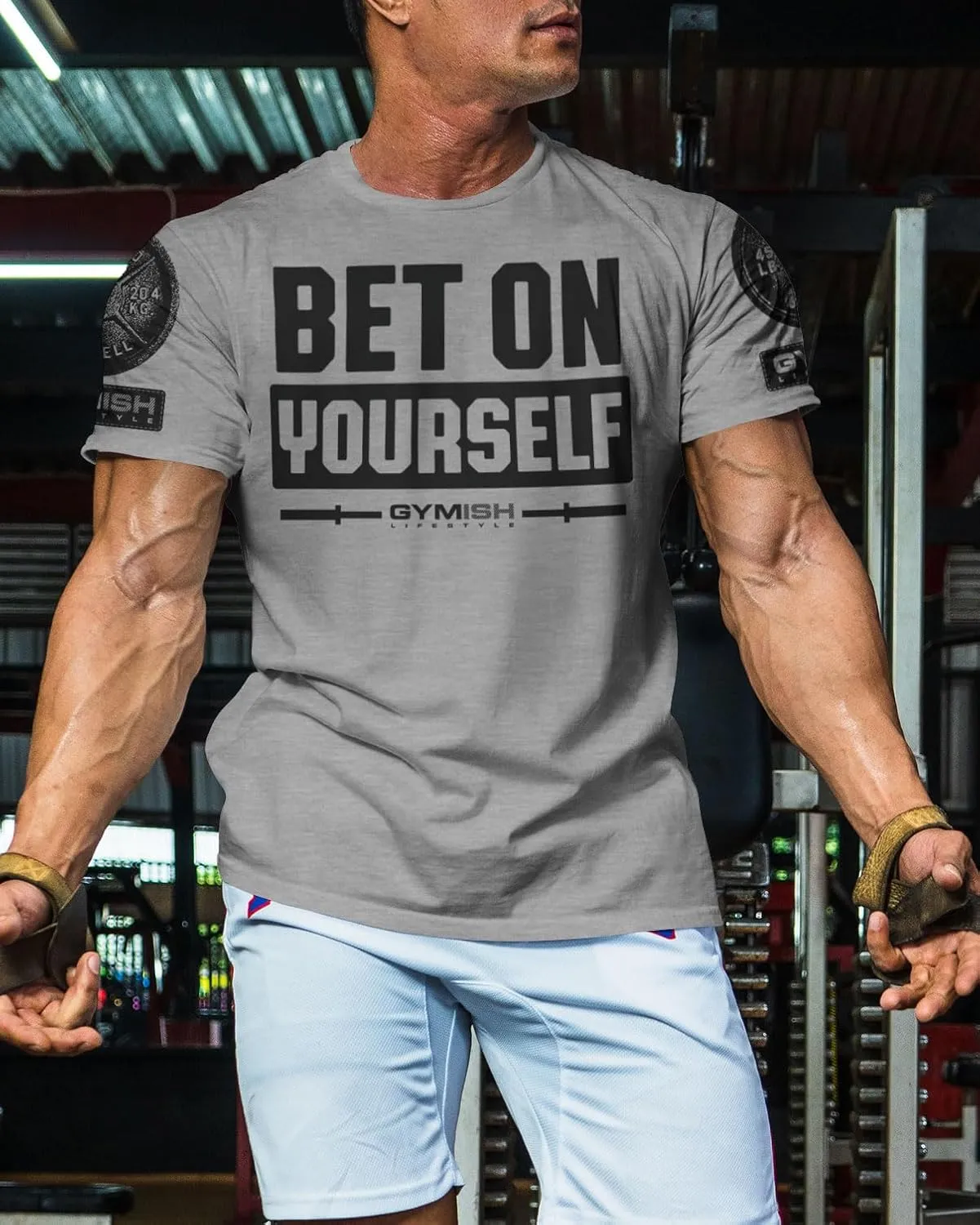 Bet On Yourself Weightlifting Workout T-Shirt, Motivational Gym Short Sleeve Shirts for Men