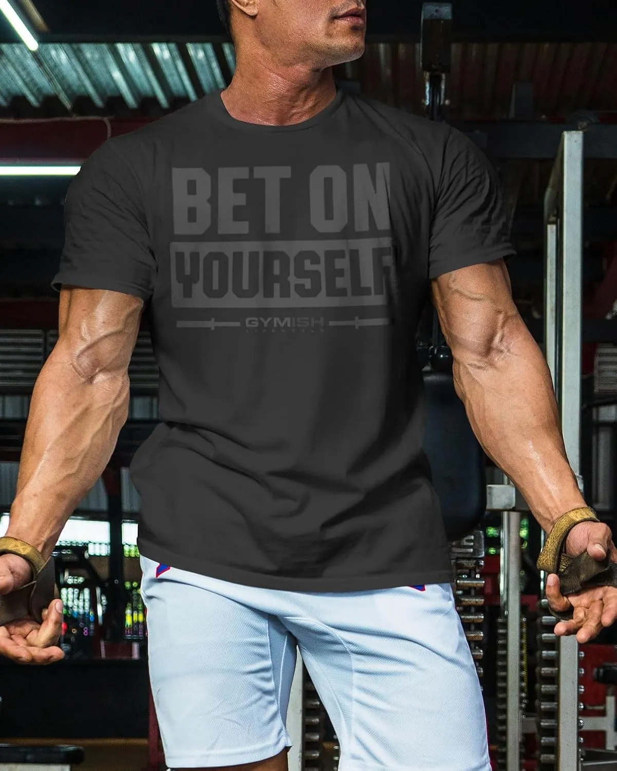 Bet On Yourself Weightlifting Workout T-Shirt, Motivational Gym Short Sleeve Shirts for Men