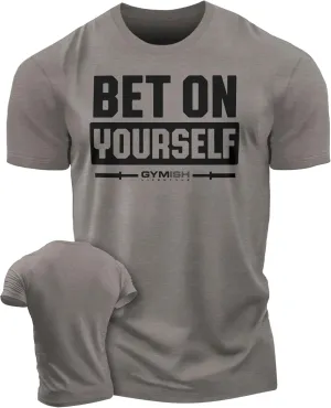 Bet On Yourself Weightlifting Workout T-Shirt, Motivational Gym Short Sleeve Shirts for Men