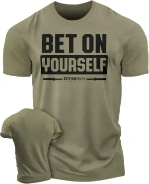 Bet On Yourself Weightlifting Workout T-Shirt, Motivational Gym Short Sleeve Shirts for Men