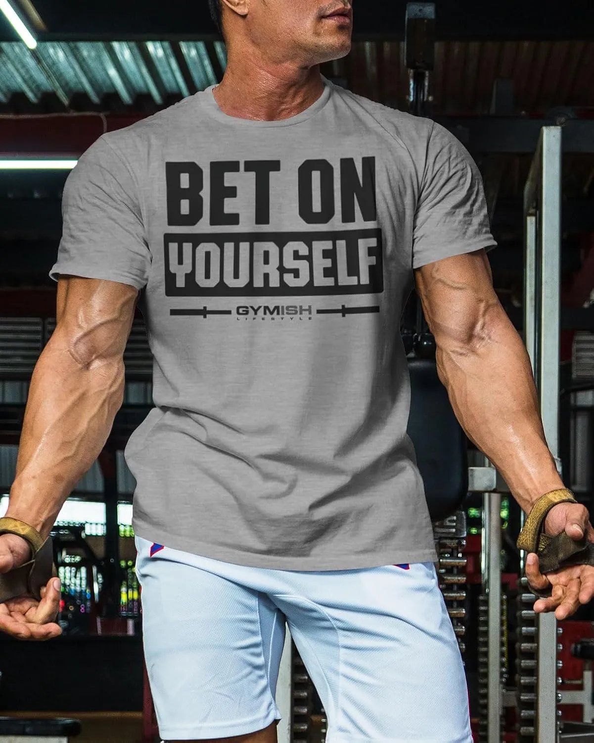 Bet On Yourself Weightlifting Workout T-Shirt, Motivational Gym Short Sleeve Shirts for Men