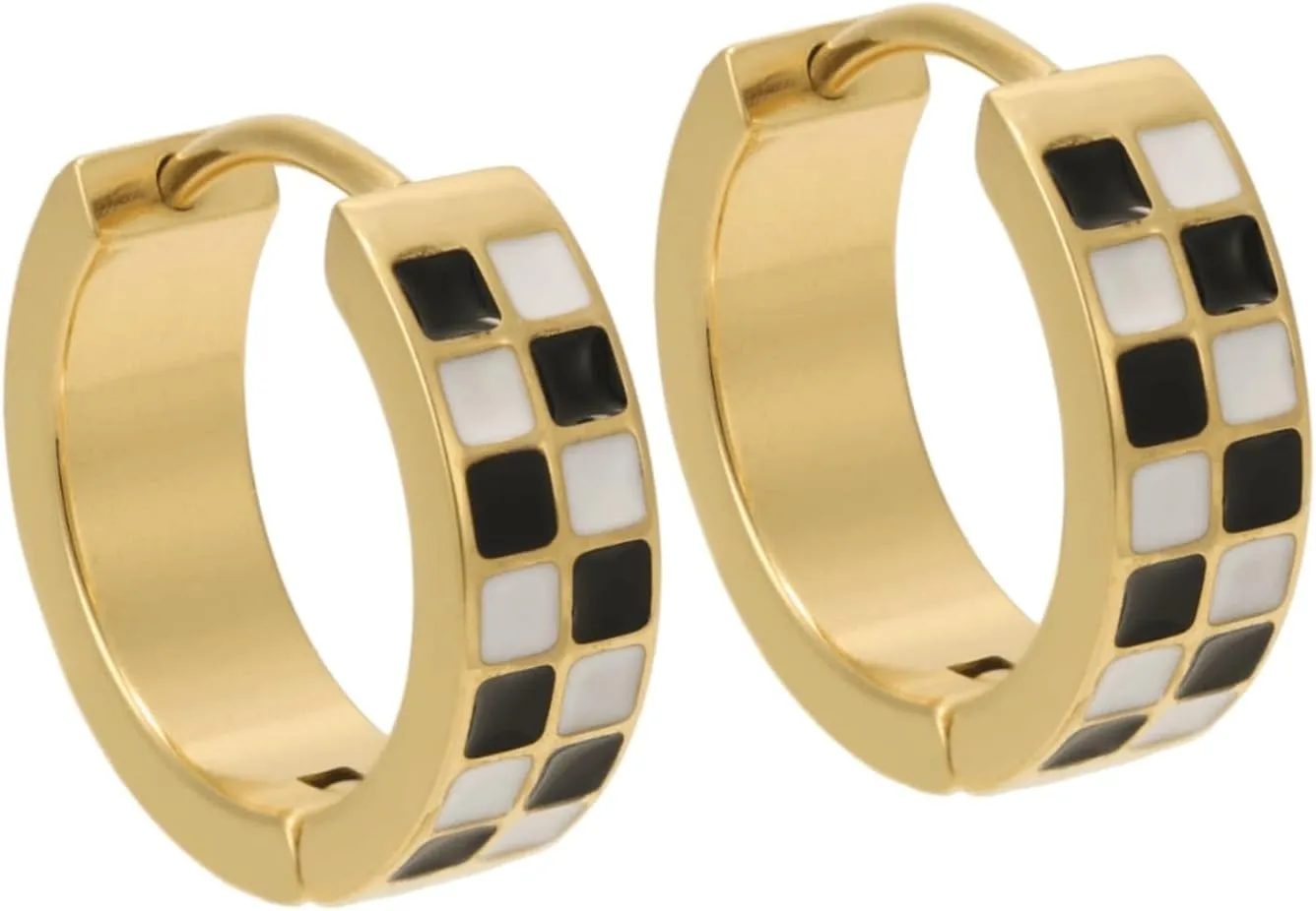 Black and White Checker Hoop Earrings  Implant Grade Titanium - Hoops for Women  Water & Tarnish Resistant, Hypoallergenic Statement Jewelry for Daily Wear