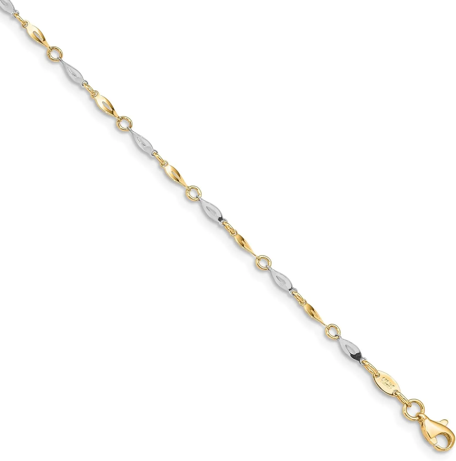Bonyak Jewelry Two-Tone Polished 9in Plus 1in ext. Anklet in 14K Yellow and White Gold
