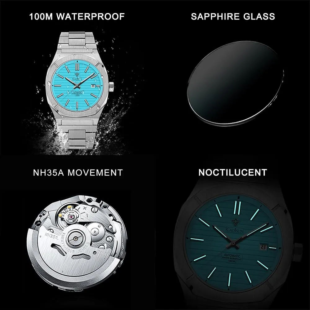 CADISEN Mens Automatic Watch Mechanical NH35 Movement Waterproof Sapphire Glass Casual Business Watches