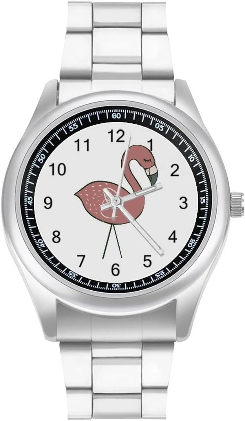 Campsite Flamingos Stainless Steel Strap Business Watches for Men Easy Reader Work Casual Watch
