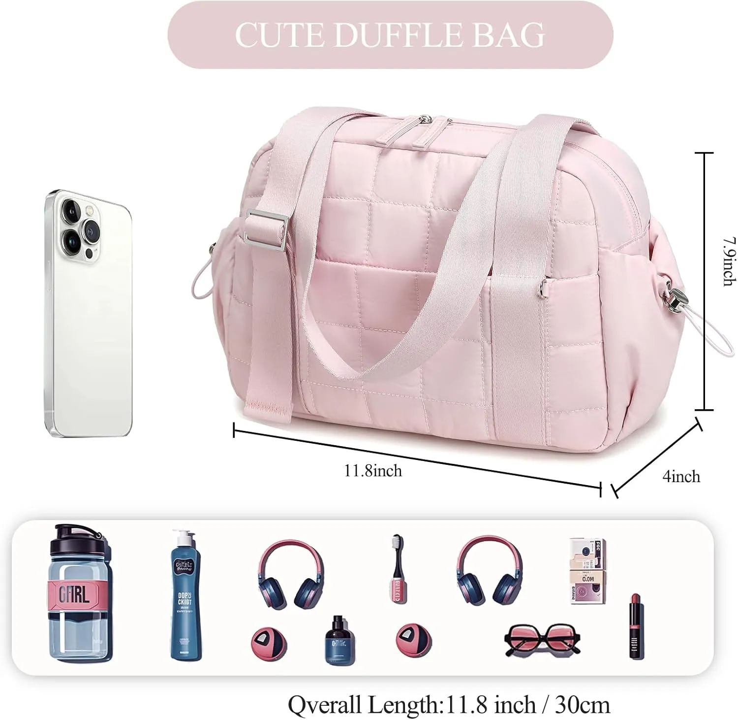 CAMTOP Mini Gym Bag for Women, Small Gym Tote Bag Puffy Quilted Sports Duffel Bag with Wet Compartment and Coin Purse Duffel Bags Dance Yoga Workout Bag