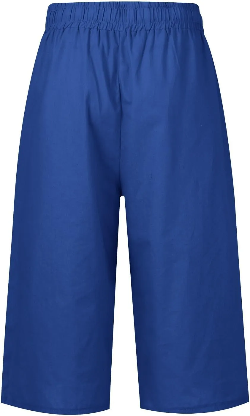 Capri Pants for Women Casual Lightweight Drawstring Waist Pedal Pushers Comfy Ruffle Hem Lounge Pants with Pockets