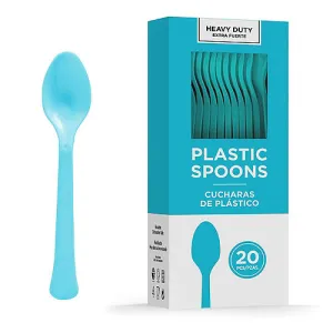 Caribbean Blue Heavy Duty Plastic Spoons | 20ct