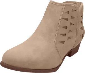 Cathalem Womens Ankle Booties, Womens Perforated Cut Out Stacked Block Heel Ankle Booties Womens Boots Fall 2024
