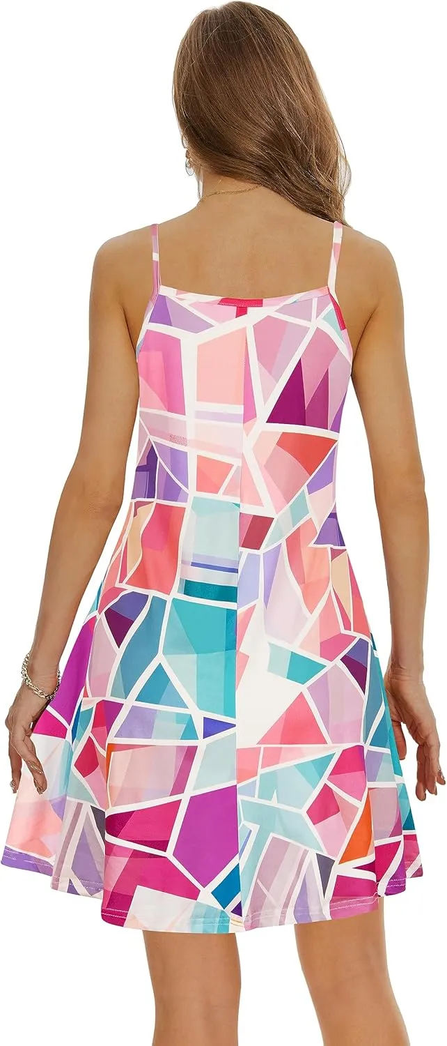 Causal Summer Dresses for Women Mini Beach Sundress Spaghetti Strap Cover Ups with Pockets