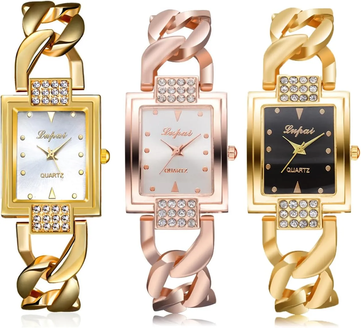 CdyBox 3 Pack Classic Ladies Alloy Chain Watches Elegant Bracelet Wristwatch Women Dress Watches Wholesale