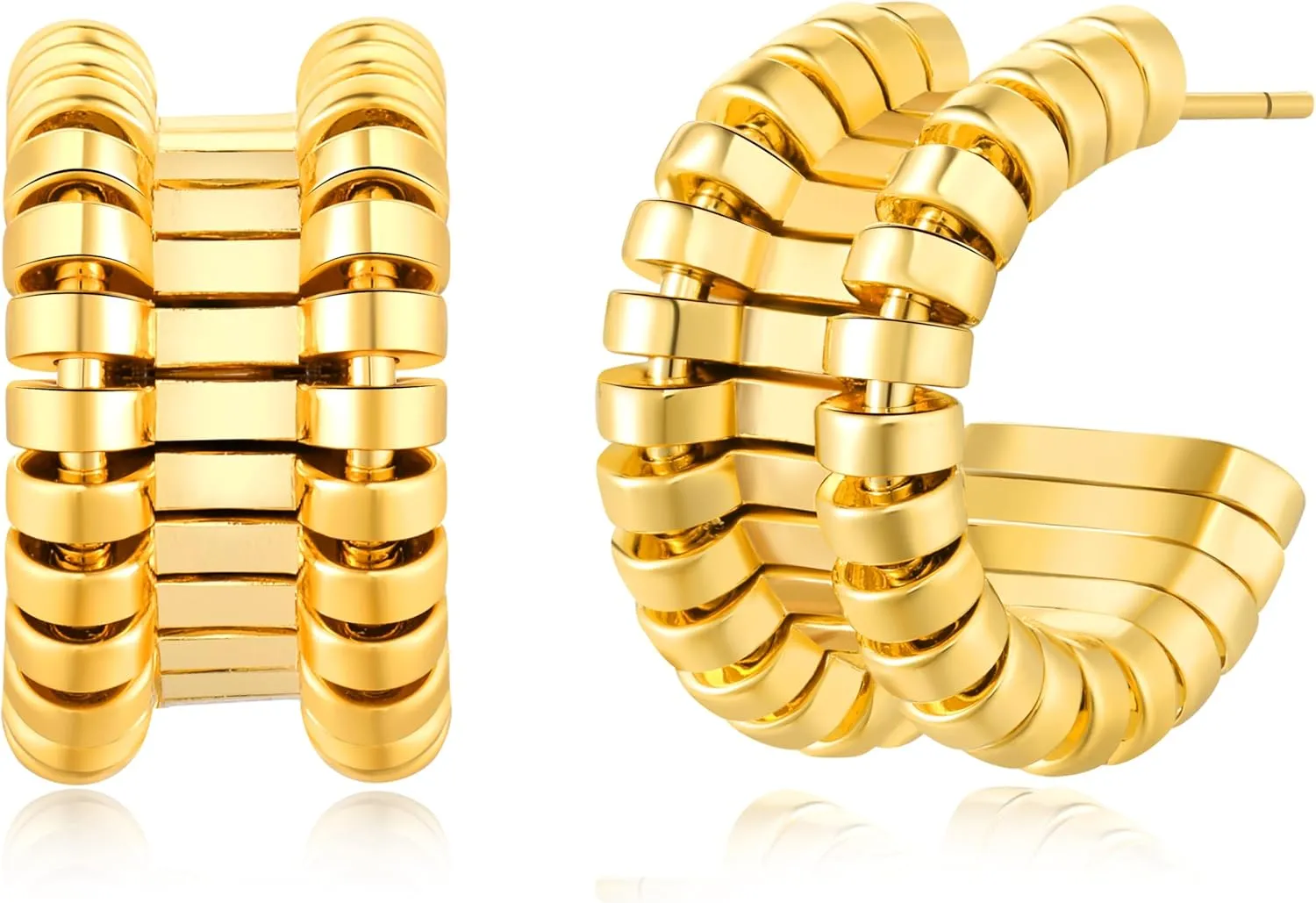 Chunky Gold Hoop Earrings for Women 14k Gold Plated Hypoallergenic Gold Hoops Earrings Gold Statement Stud Earrings for Women Trendy Fashion Gold Jewelry (Gold Hoops Earrings)