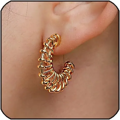 Chunky Gold Stud Earrings for Women 14k Gold Plated Hypoallergenic Gold Hoop Earrings Gold Statement Hoops Earrings for Women Trendy Fashion Gold Jewelry (twist gold earring)
