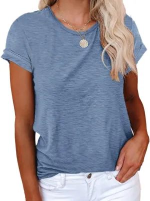Cicy Bell Women's Short Sleeve Shirts Crewneck Loose Casual Summer Basic Tees Tops