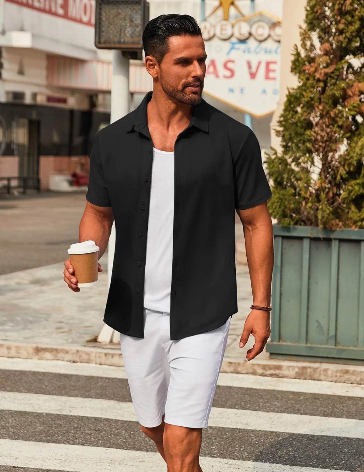 COOFANDY Men's Casual Button Down Short Sleeve Shirts Untucked Wrinkle Free Shirt Stretch Dress Shirts