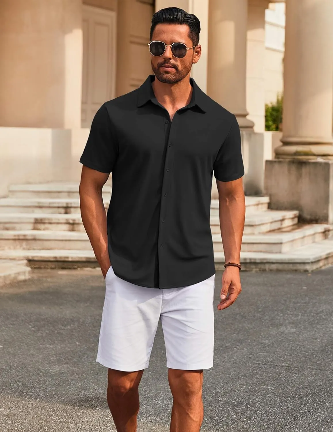 COOFANDY Men's Casual Button Down Short Sleeve Shirts Untucked Wrinkle Free Shirt Stretch Dress Shirts