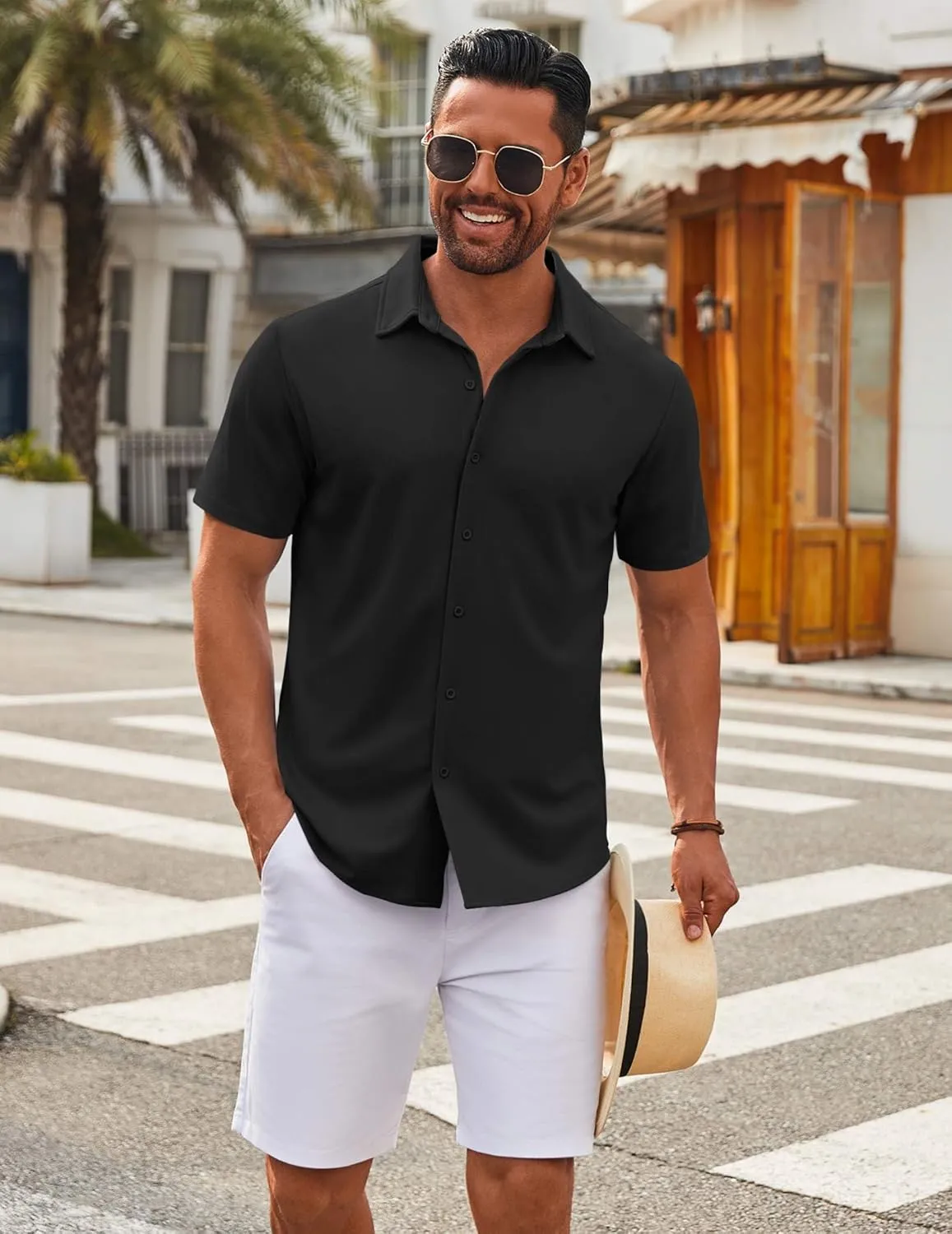 COOFANDY Men's Casual Button Down Short Sleeve Shirts Untucked Wrinkle Free Shirt Stretch Dress Shirts