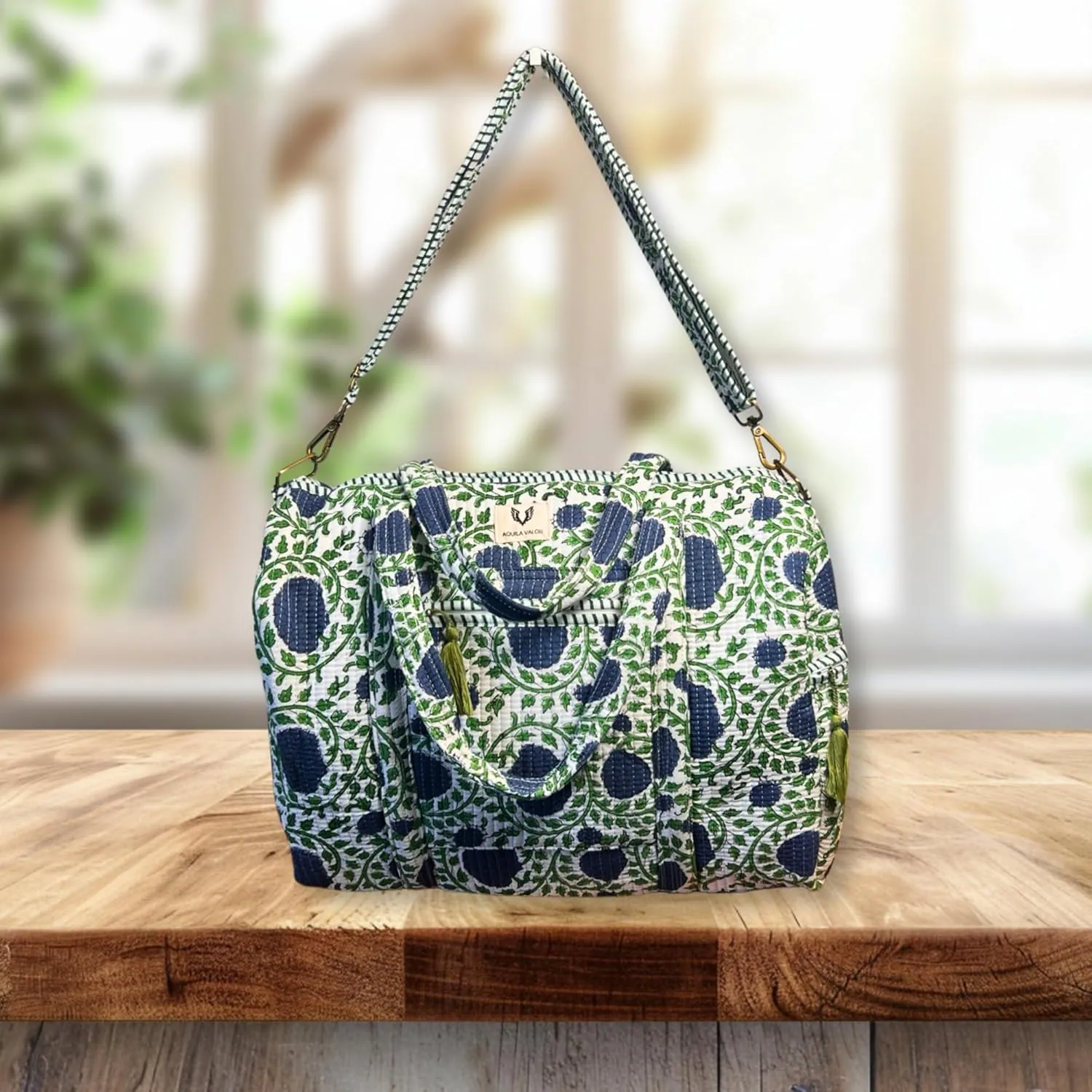 Cotton Weekender Duffel Bag- Hand Block Printed Travel Bag (Froza)