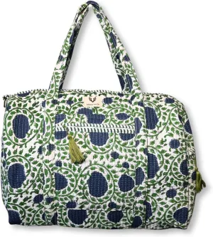 Cotton Weekender Duffel Bag- Hand Block Printed Travel Bag (Froza)