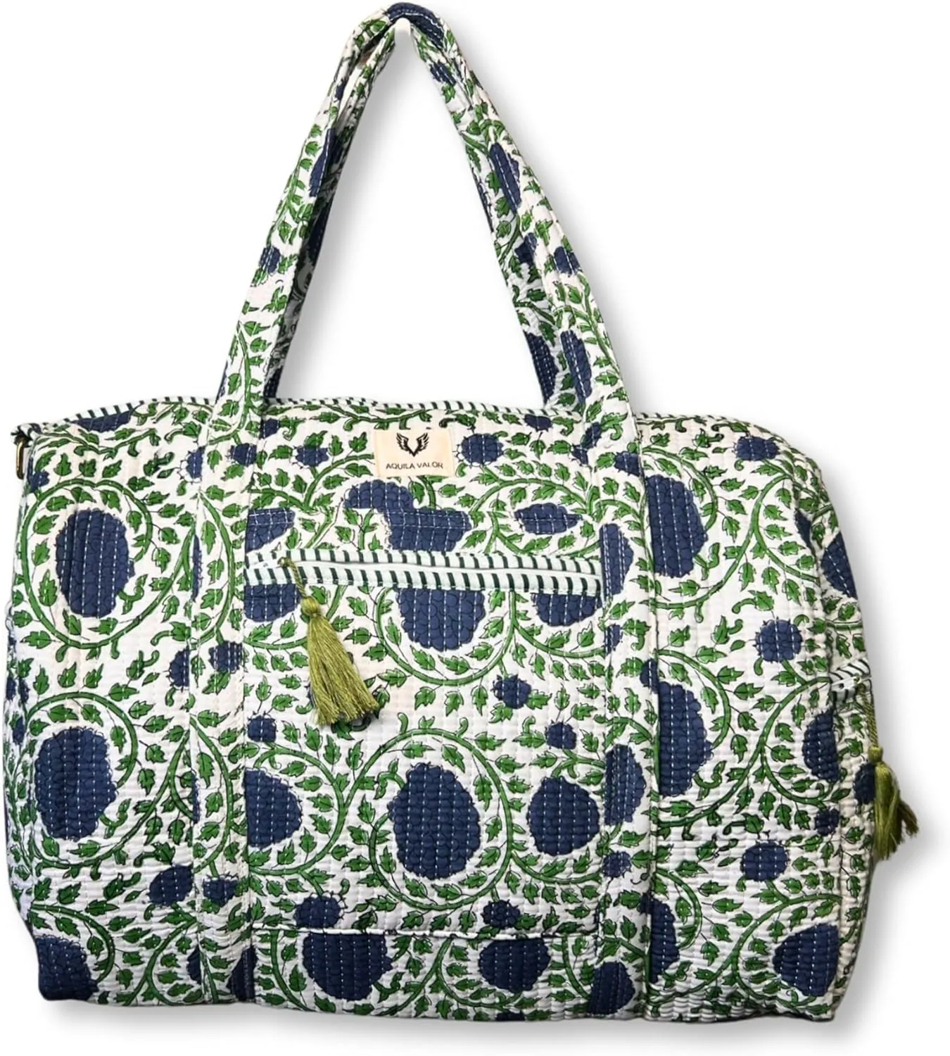 Cotton Weekender Duffel Bag- Hand Block Printed Travel Bag (Froza)