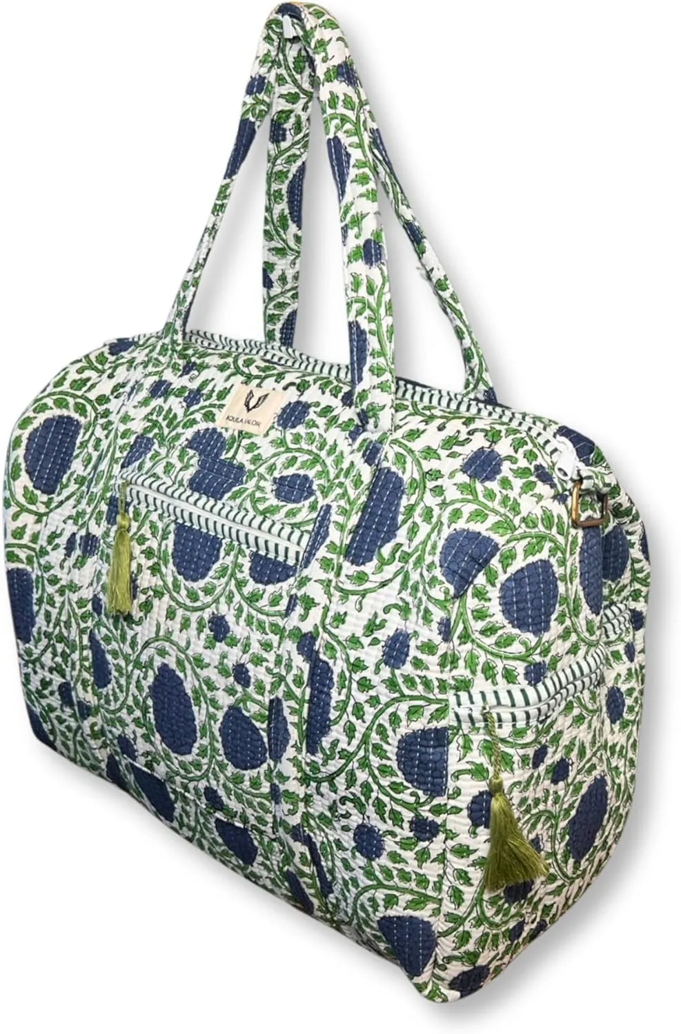Cotton Weekender Duffel Bag- Hand Block Printed Travel Bag (Froza)